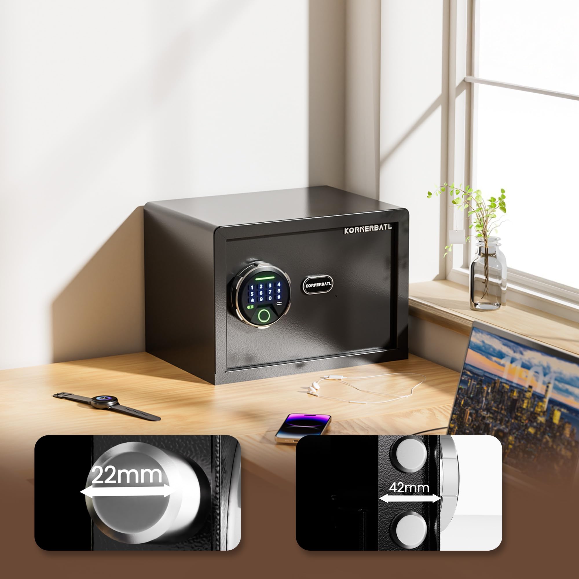 Amazon.co.jp: KornerBatl スマートバイオメトリック金庫 指紋ロック
